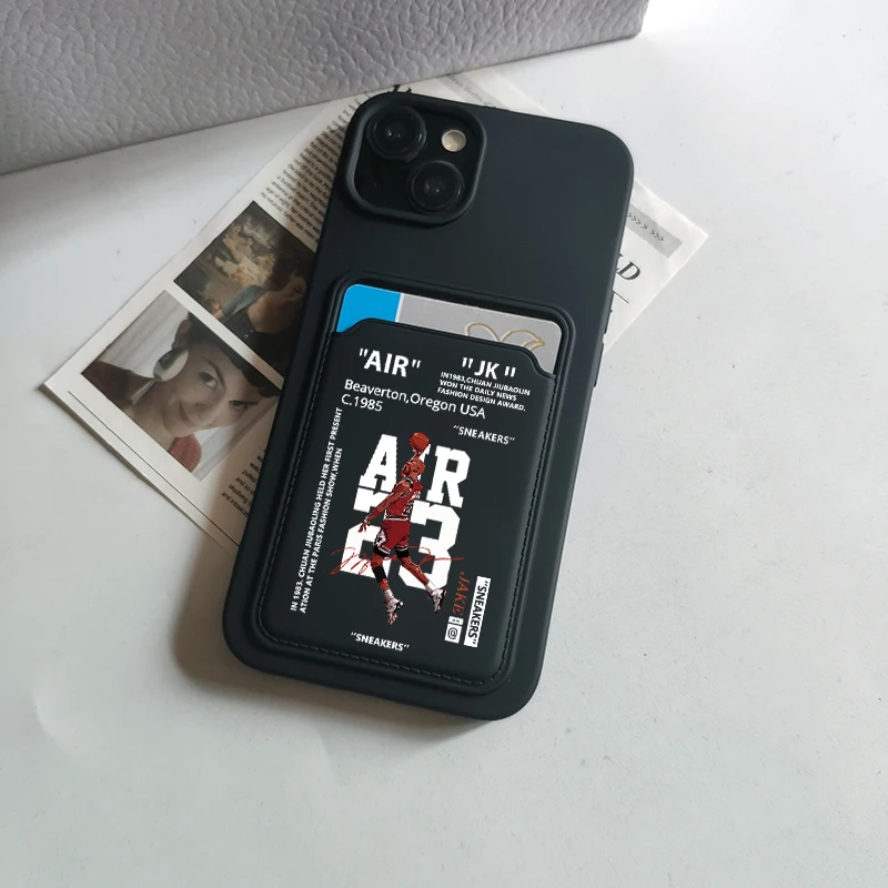 INS AIR Sports Brand Sneaker Wallet Card Phone Case For iPhone14Pro Max 11 12 13 15 XR 7 8Plus 23 Basketball Star White Cover