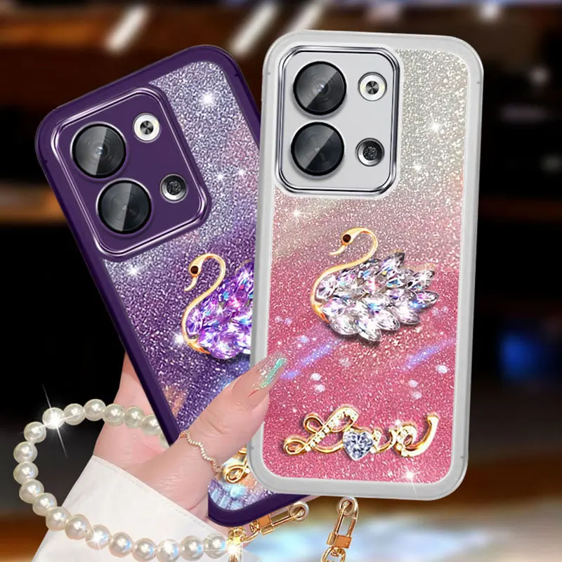 Luxury Diamond Swan Case Infinix Note 30,Cover For Infinix Note30 Pro 30i Spark 8c go Pearl Bracelet Glitter Case Note30 X6833B