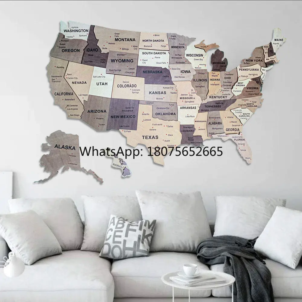Nordic solid wood usa travel map wall decor - creative design