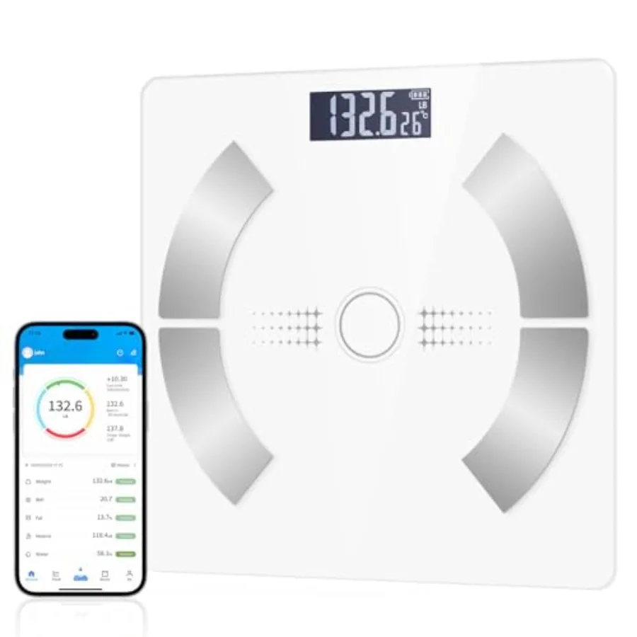 

Smart Scale for Body Weight Bathroom Digital Weighing Scale with BMI Body Fat Muscle Mass Accurate Bluetooth Home User Health E