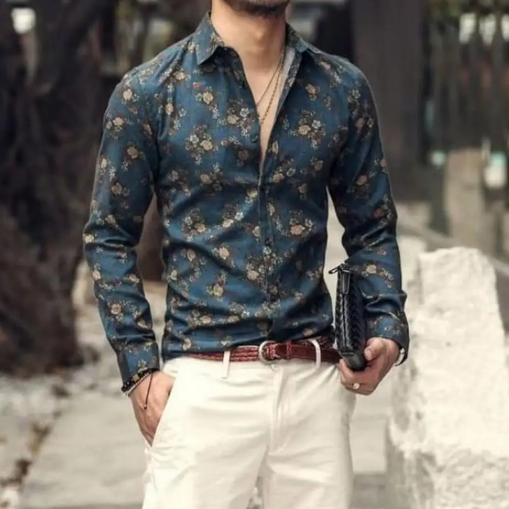 

Men's Everyday Casual Button Down Vintage Floral Print Shirt Long Sleeve Classic Design Shirt Fashionable Slim Fit Shirt