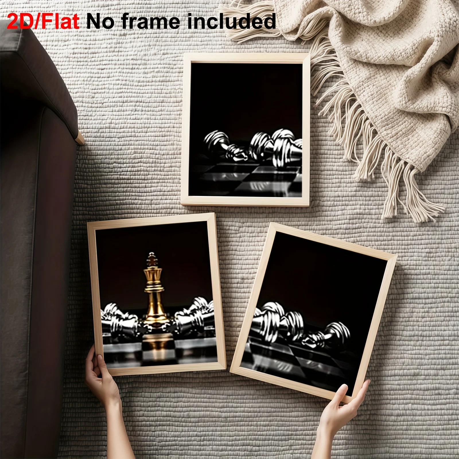 Pintura decorativa para habitación de 3 uds, juego de tres piezas de arte en lienzo de rey de ajedrez de calidad HD, poste de pieza de ajedrez negra y dorada sin marco