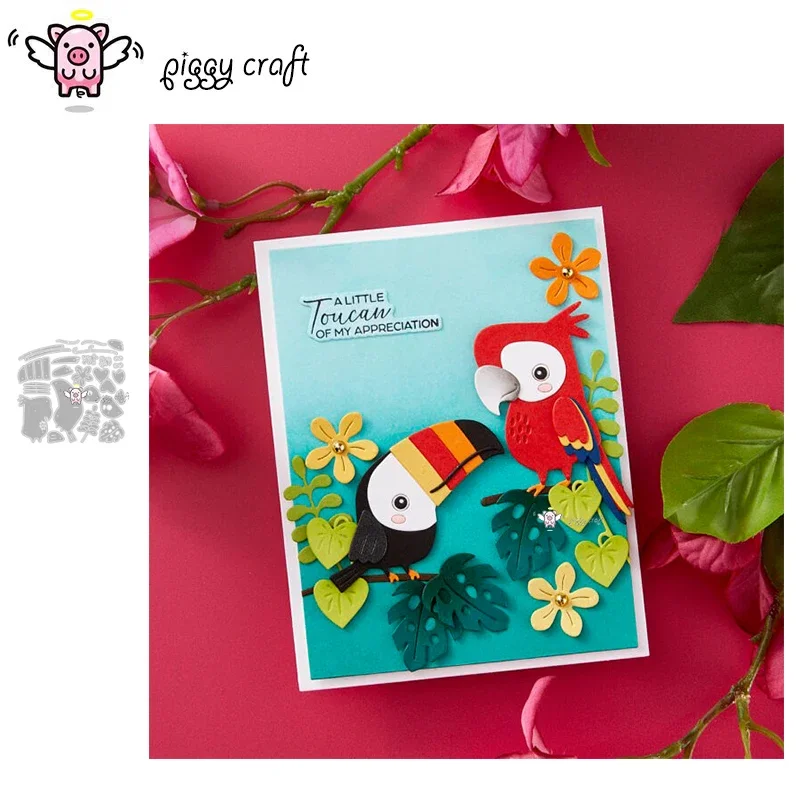 Piggy Craft metal cutting dies cut die mold Toucan Parrot Flower Leaf Scrapbook paper craft knife mould blade punch stencils die