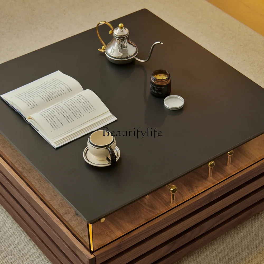 

yj15 Nordic modern simple light luxury style rock slab coffee table oak walnut square furniture coffee table