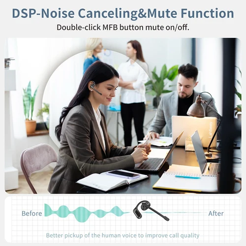 Imagen 2 del producto Auriculares abiertos con micrófono boom, auriculares inalámbricos Bluetooth 5.4 con micrófono desmontable, cancelación de ruido ENC, botón de silencio