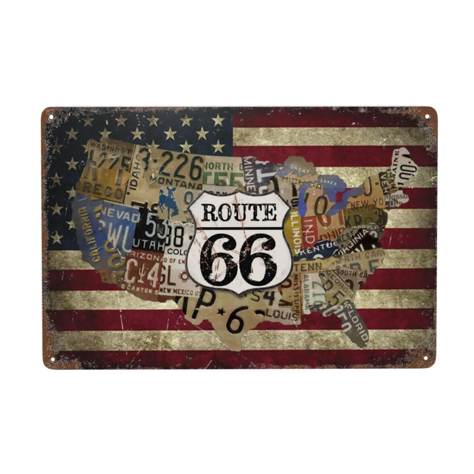 DAGH American Flag Garage Sign Route 66 Vintage Metal Tin Signs 12x8 Inch Iron Painting Wall Decor Restaurant Bar Cafe Club Kitc