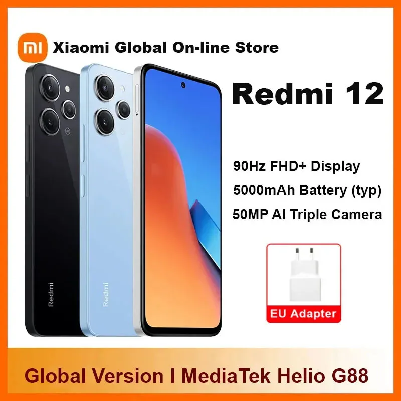 Xiaomi Redmi 12 мобильный телефон MediaTek Helio G88 6,79 дюйма 90 Гц FHD + дисплей 50 МП AI тройная камера IP53 водонепроницаемый аккумулятор 5000 мАч телефон