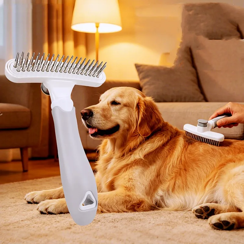 Cepillo autolimpiable con un botón para perros y gatos – rastrillo - imagen 2