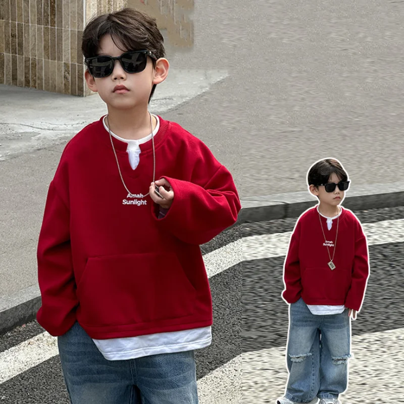 

Baby Boy Spring Autumn Hoodie Ages 2-11Y Kids Letter Print Unisex Sweatshirt European Style Top for Child Boy Casual Fashion Top