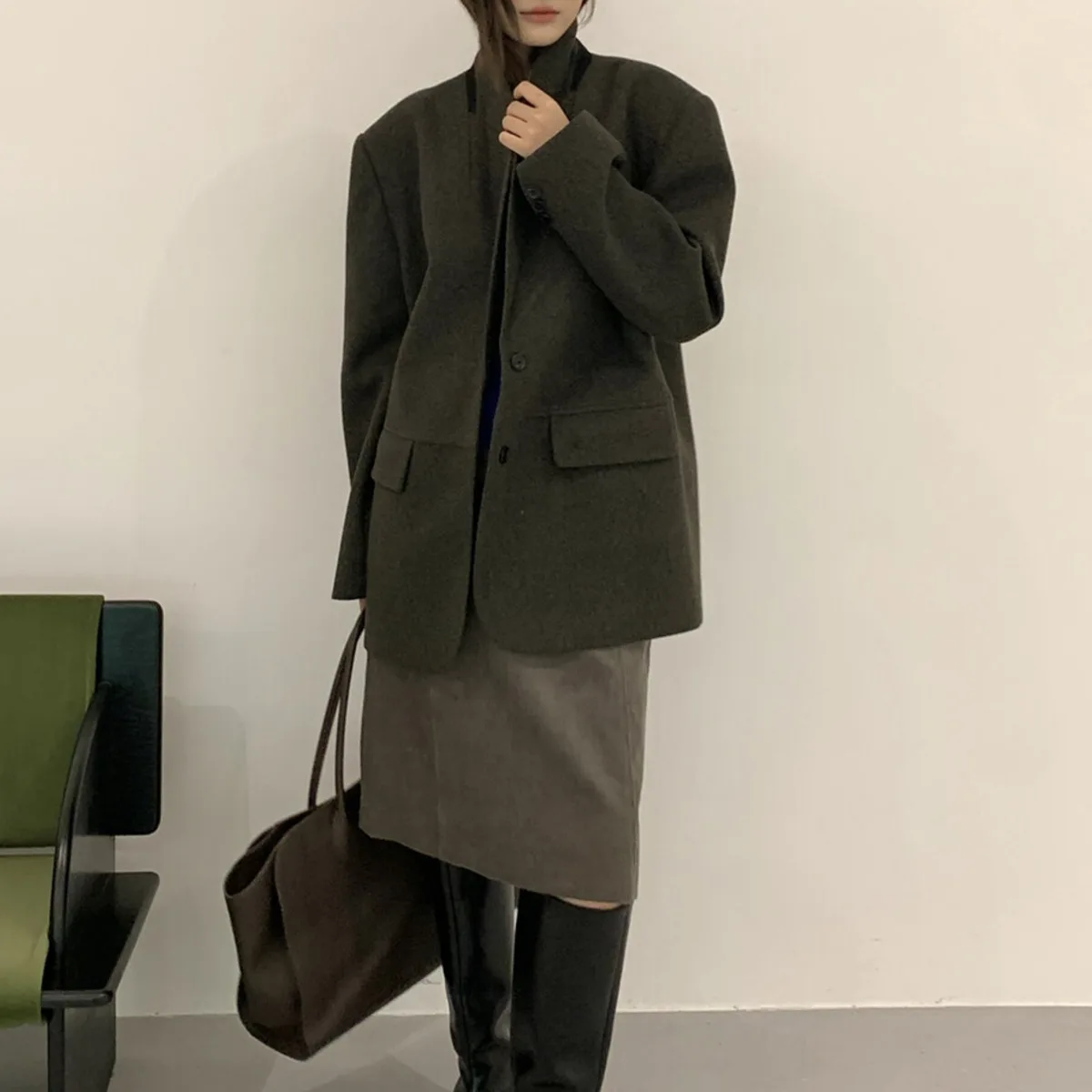 KWTX 2025 100% Wool Blazer Women Solid Color Casual Single Breasted Lapel Trendy Design Elegant New Arrival Autumn Winter