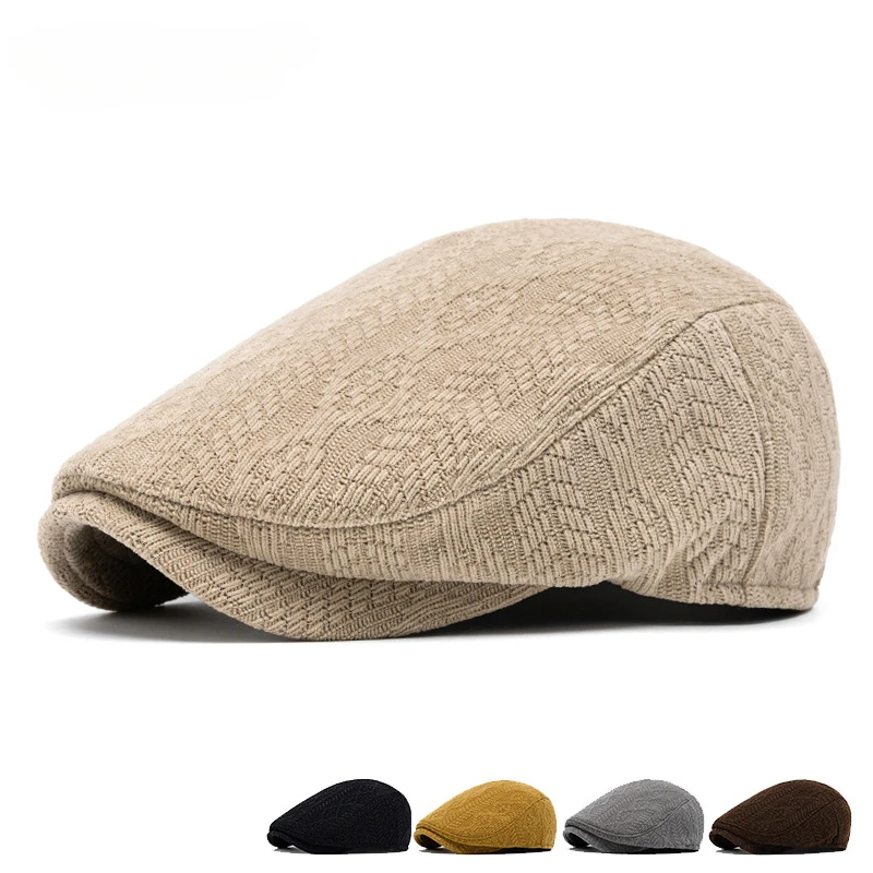 Men Autumn Winter Warm Beret Painter Hat Knitted Cap Casual Forward Hat English Women Newsboy Hat