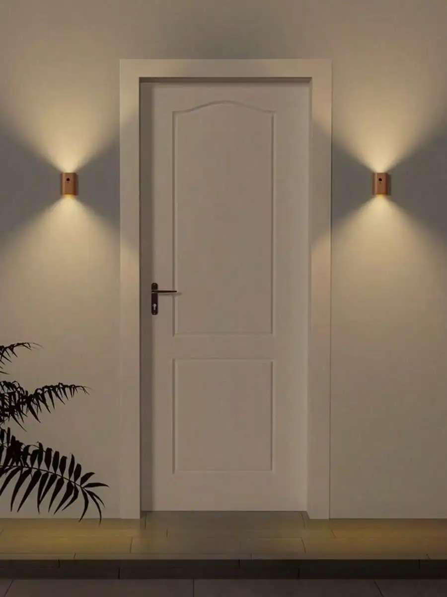 قطعة واحدة من ضوء LED بمستشعر بشري من الخشب الحبوب: قابل لإعادة الشحن عبر USB، مغناطيسي، ديكور - استخدام منزلي متعدد الغرف