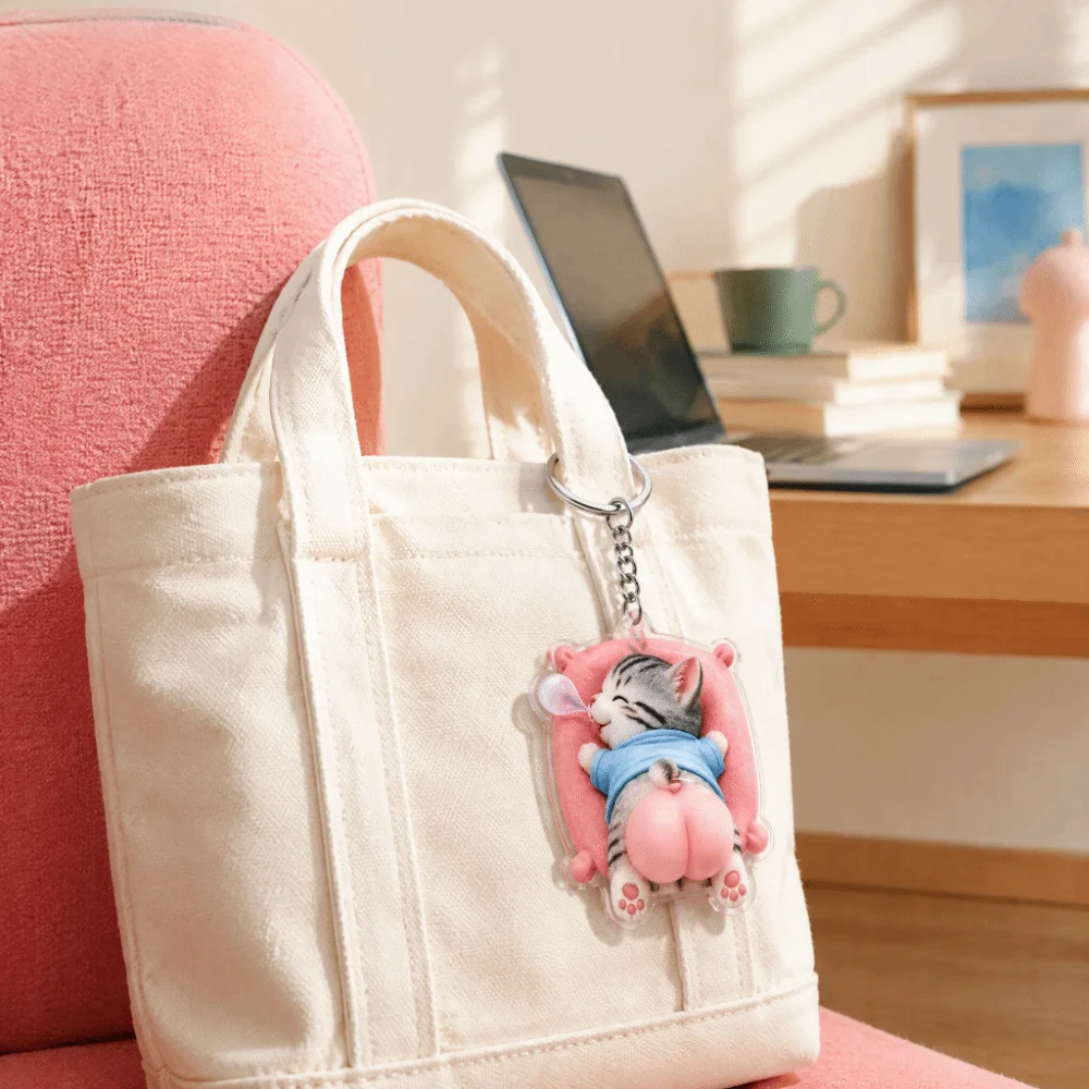 2D Animal Keychain Squeezable Cute Animal Shape Keychain Pendant Cat Panda Corgi Capybara Style Soft Rubber