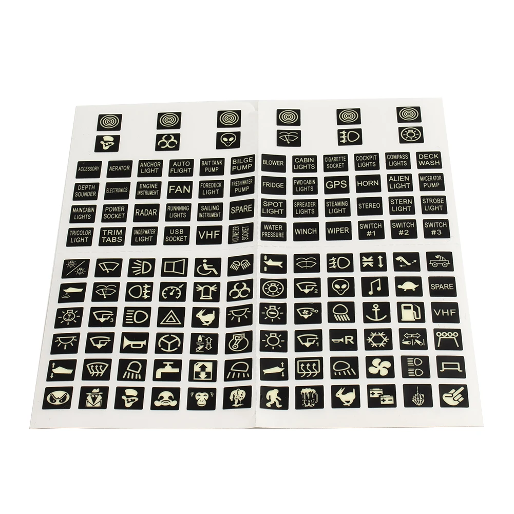 132pcs Night Glow Rocker Switch Decal Label Circuit Panel Sticker Car Boat Truck Marine Sticker Labels Accessories