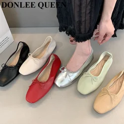 2024 Fashion Candy Color Flats Ballet Shoes Women Female Ballet Round Toe Shallow Bow Knot Ballerina Soft Moccasin Zapatos Mujer