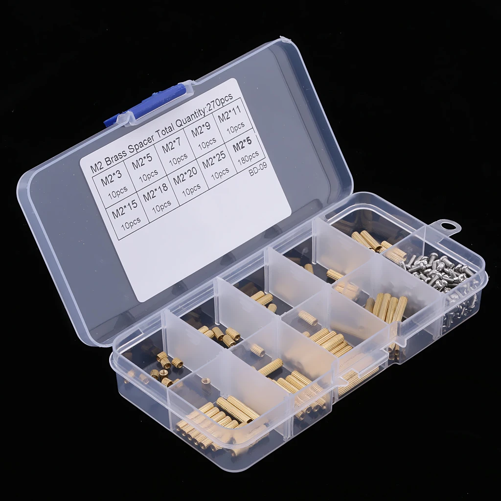 M2 Brass PCB Spacer Screw Nut Male Female Standoff Stainless Steel Screws Assorted Kit for Automobile Bicycle Workshop Assembly