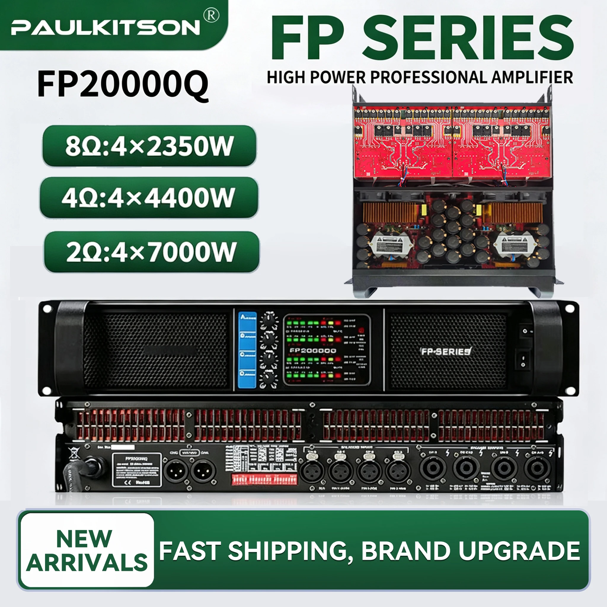 Paulkitson FP20000Q 4-Kanal-Leistungsverstärker (4×7000W) für Line-Array-Lautsprecher, Disco-, DJ- und Konzertbühnen-Audiosysteme