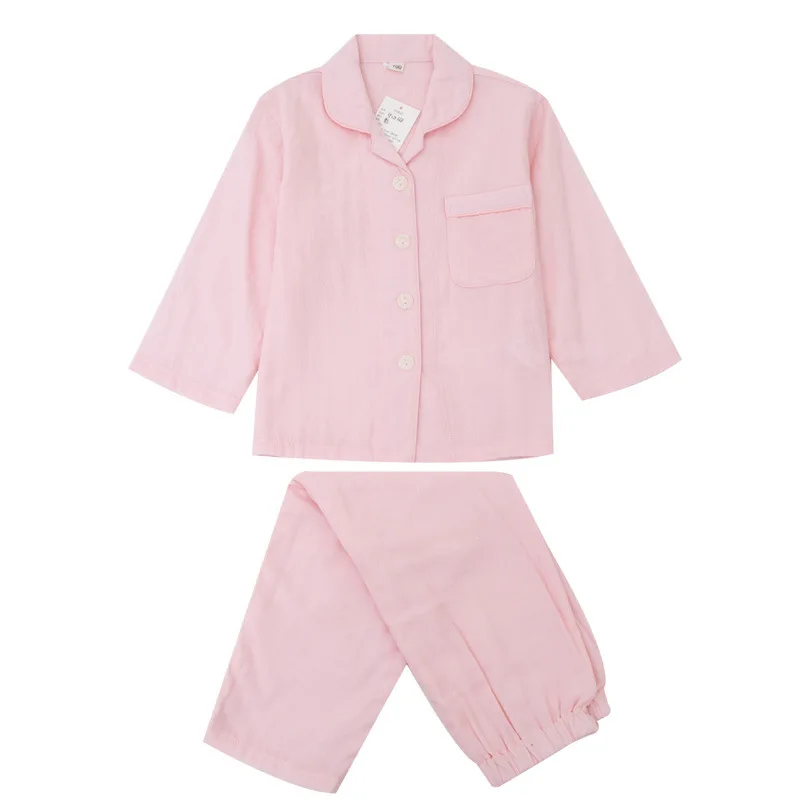Boy Girl Linen Cotton Pajamas Clothes Set Shirt+Pant 2PCS Spring Autumn Toddler Child Solid color Homesuit Baby Clothes 2-12Y 2