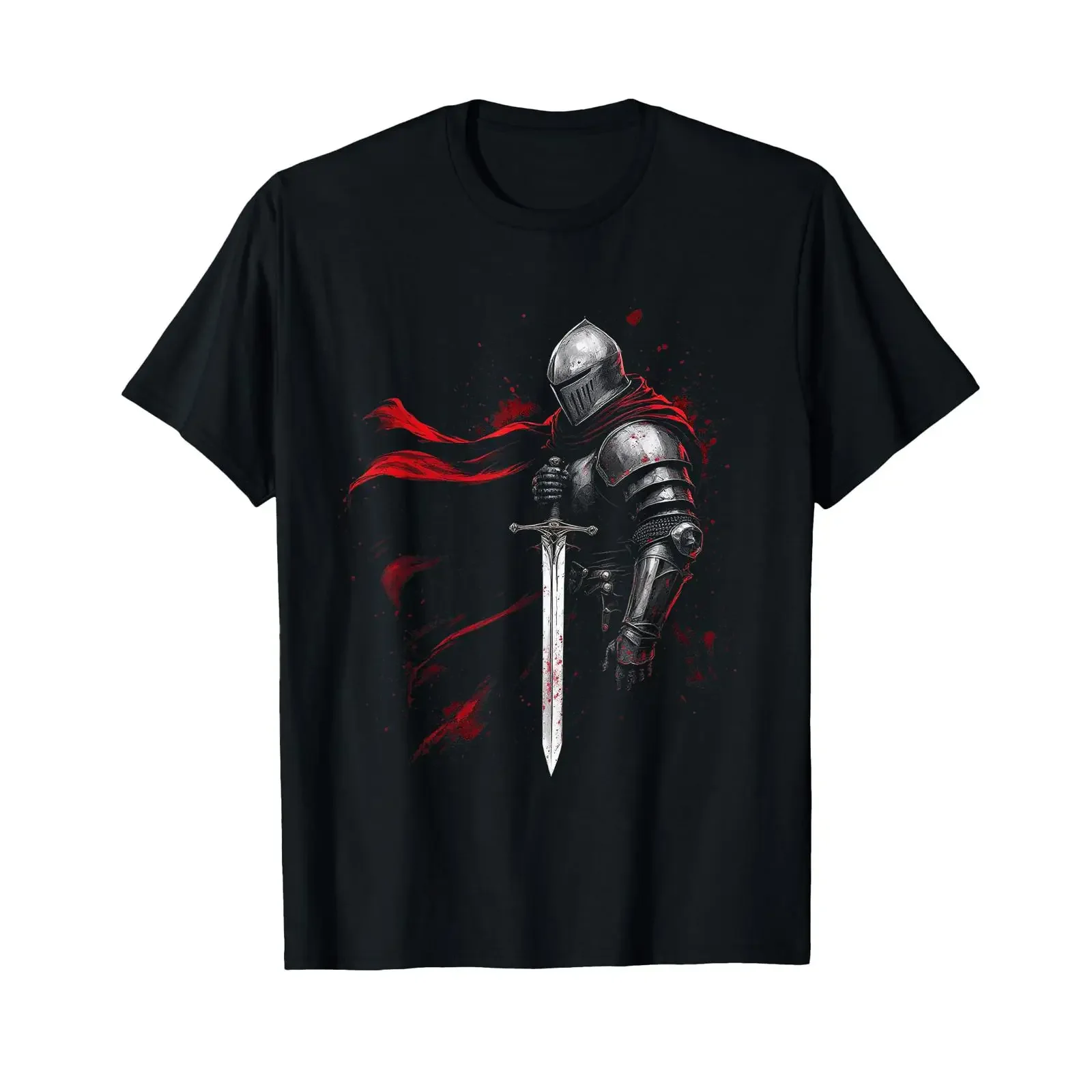 Knight of the Middle Ages T Shirt vintage Washed Stretched homme Stylish Comfortable graphic Soft Versatile fashion Breathable