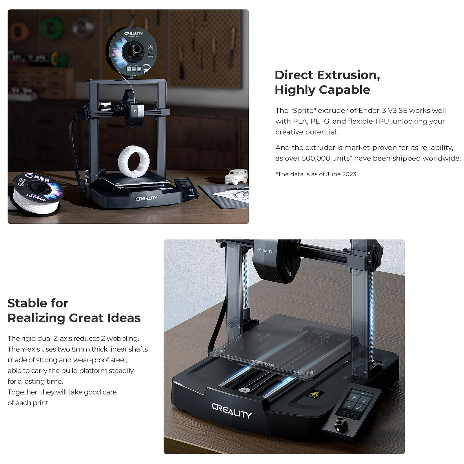 طابعة Creality Ender-3 V3 SE ثلاثية الأبعاد مع التسوية التلقائية CR Touch مقاس 220 * 220 * 250 مم وحجم الطباعة Sprite Direct Extruder Dual Z-axis #5