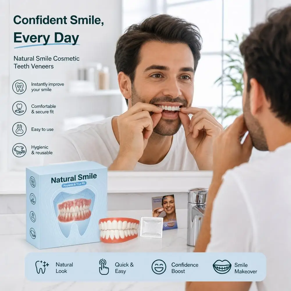 2026 New Soft Silicone Upper&Lower Dentures Comfort Realistic False Teeth Bright Smile Teeth Appliance for Adult Daily Oral Care
