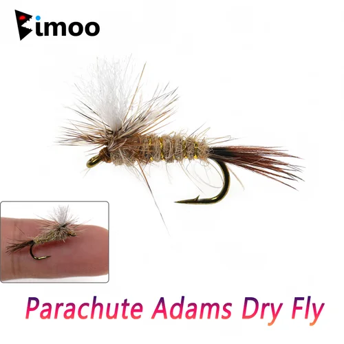 Bimoo 6 uds Grizzly Brown Hackle paracaídas Adams mosca seca anzuelo de mosca con púas May Fly Midge Fly Caddis mosca trucha Señuelos de pesca cebos
