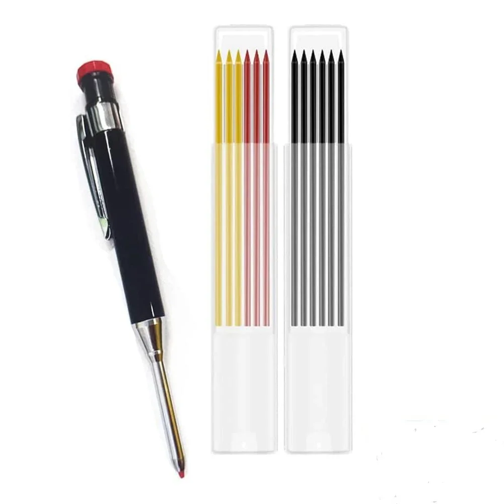 Solid Carpenter Pencil Refill Set Long Nosed Deep Hole Mechanical Pencil Marker Built-in Sharpener For Carpenter Woodworking