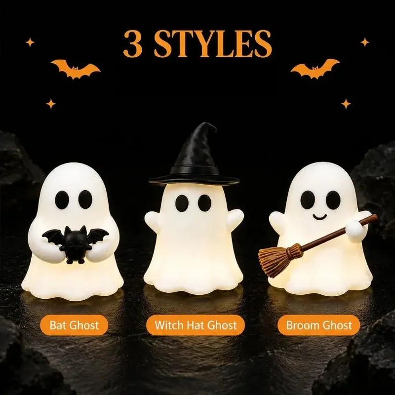 1-5PCS Halloween Glow in Dark Ghost Statue Cute Resin Figurine Desktop Decoration Spooky Mini Ornament for Party Home Decor