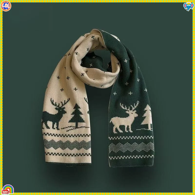 1 szt. Świąteczny szalik renifera, dziergany, ciepły, dwustronny wzór, zimowy dodatek modowy na święta dla kobiet i dziewcząt, prezent na przyjęcie bożonarodzeniowe.