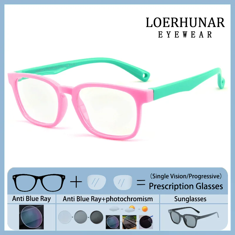 

Brand Design Boy Square TPEE Frame Anti Blue Light Prescription Glasses Custom Girls Photochromic Astigmatism Children Eyeglass