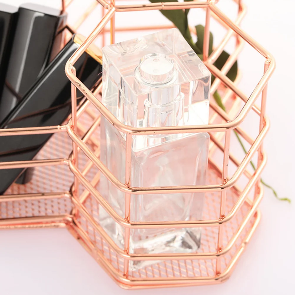 

Iron Pen Holder Rose Gold Geometric Desktop Stationery Organizer Multifunctional Storage Container for Home Office Room