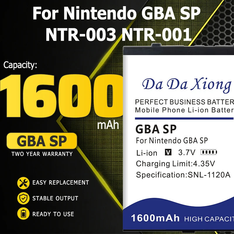 DaDaXiong 1600mAh Top Battery for Nintendo GBA SP/Gameboy Advance GBA SP/Game Boy Advance SP (GBA)/GBASP NDS NTR-003 NTR-001