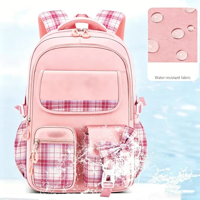 Protecting The Spine Ergonomics Elementary School Students Girls Checkered Backpack Large Capacity Lightweight Waterproof 5