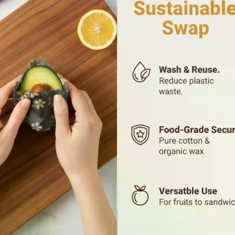 Rollos de Envoltorios de Cera de Abeja Reutilizables, Envoltorios Ecológicos y Sostenibles para Almacenamiento de Alimentos, para Sándwiches, Queso, Frutas, Pan y Bocadillos