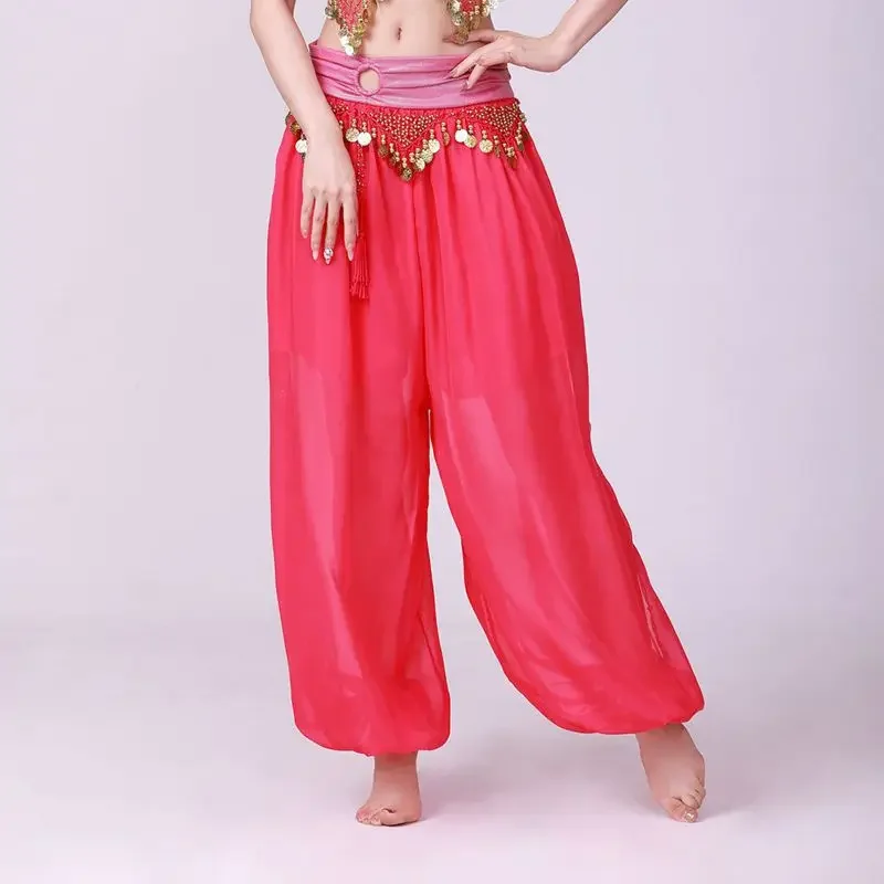 Women Dance Harem Pants Shiny Sequins Lantern Pants Belly Dance Performance Chiffon Practice Trousers Costume Pants