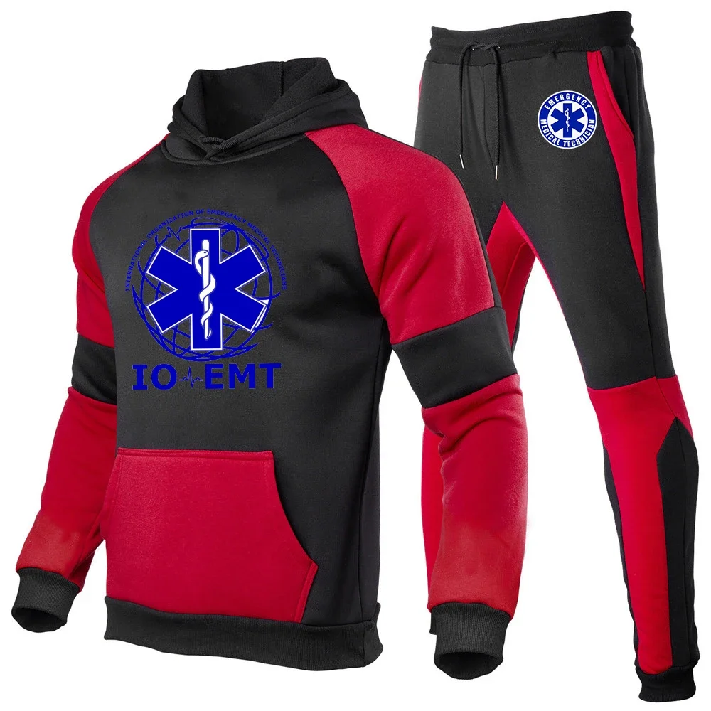 2024 nova ambulancia de emergência emt moda primavera e outono conjunto moletom com capuz masculino conjunto de corrida confortável versátil conjunto esportivo