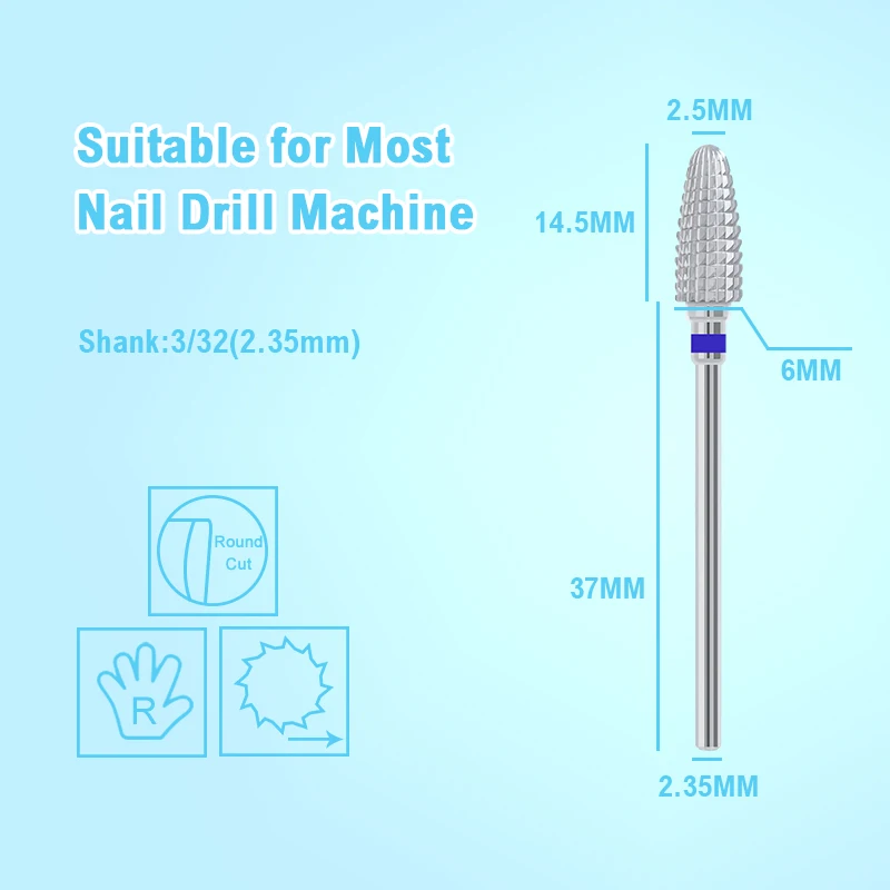 Grote Kegel Frees Nagelboren Wolfraamcarbide Gel Verwijderen Polijsten Slijpgereedschap Manicure Diy Accessoires 3/32"