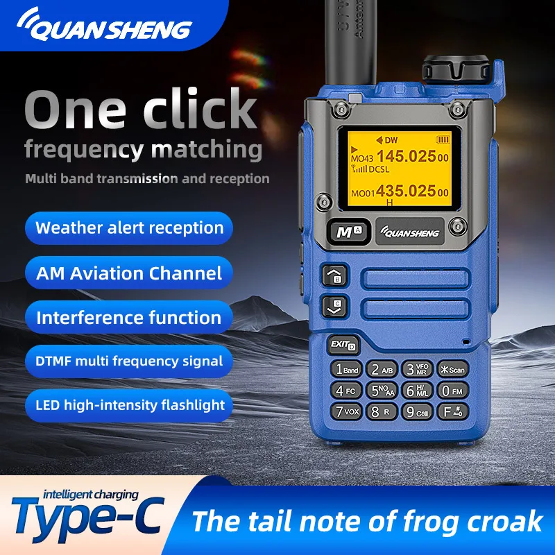 Quansheng-walkie-talkie UV-K6, Radio de banda aérea de 5W, carga UHF, VHF, DTMF, FM, codificador NOAA, frecuencia inalámbrica, bidireccional, CB