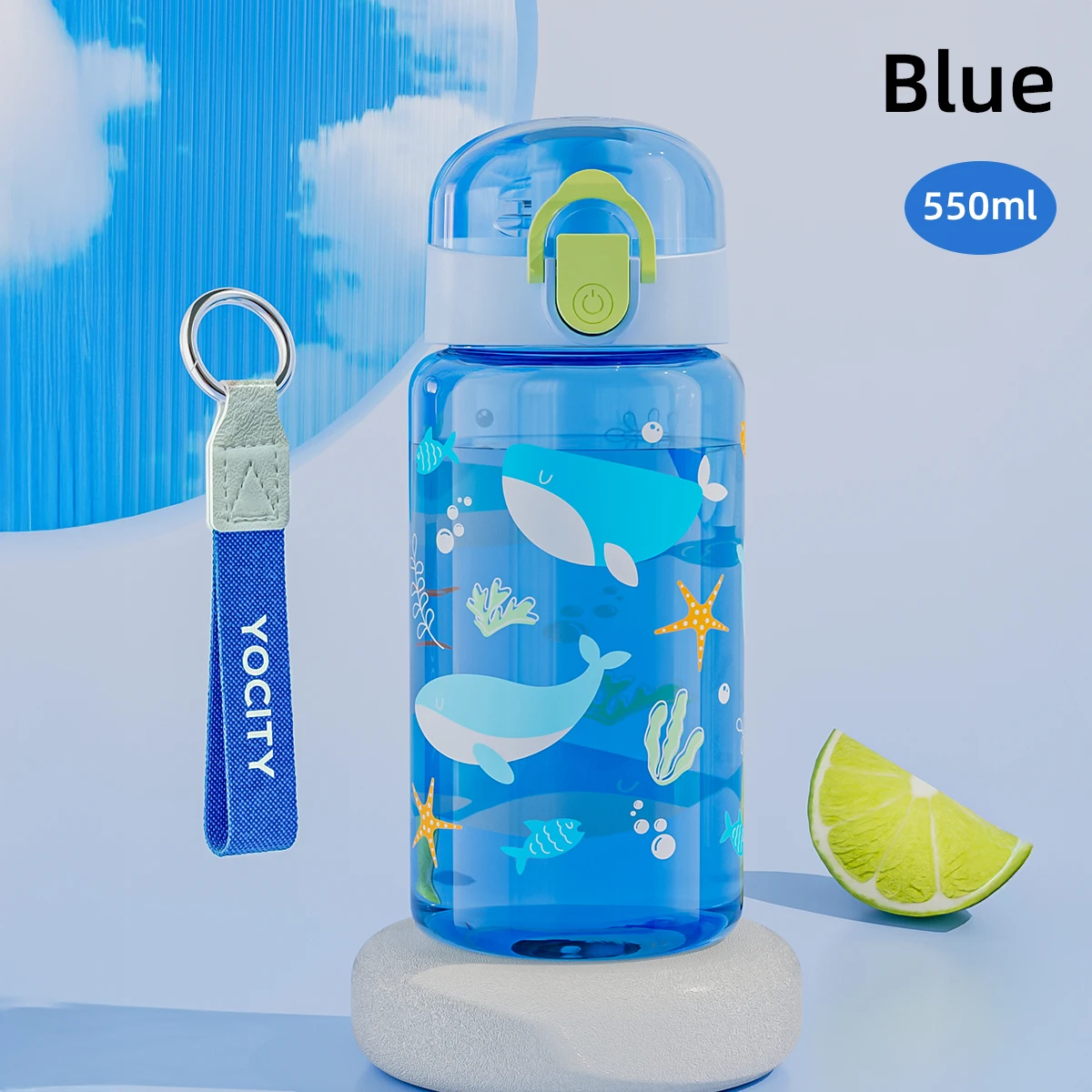 550ml Cartoon Animal Water Bottle Plastic Cup Portable Safety Lock Cute Sport Cup with Rope Leak-proof Outdoor Travel School