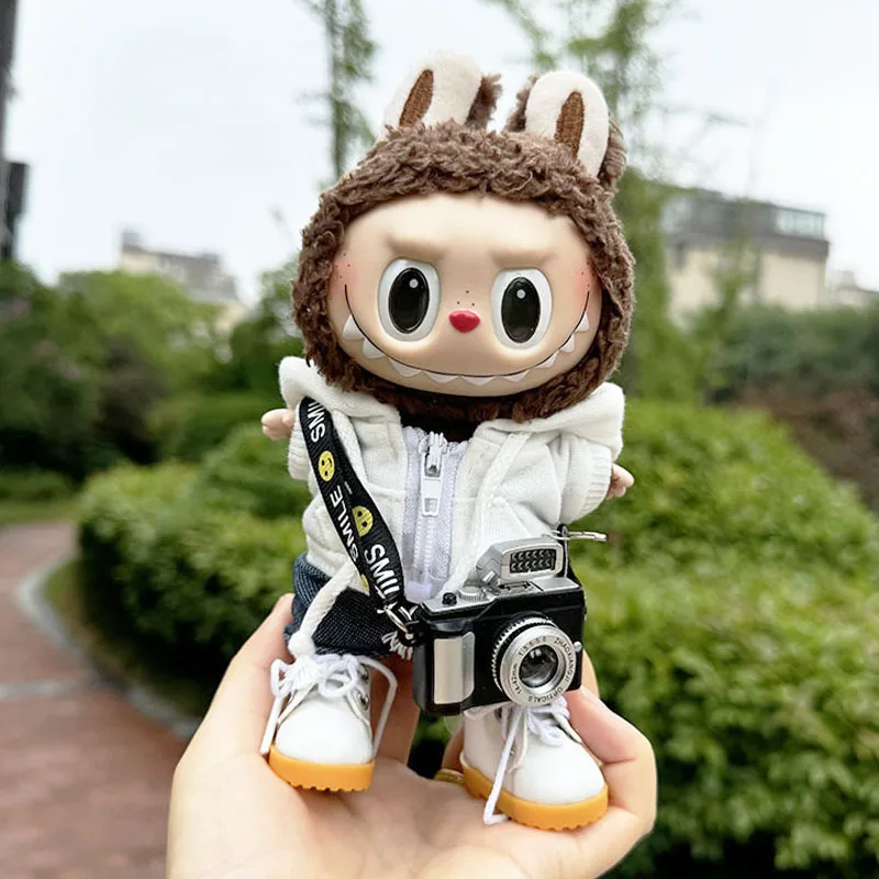 17cm Cute Baby Clothes Zipper Sweatshirt Camera Accessories For Korea Kpop Exo Labubu Idol Dolls Clothing Hoodie Jeans No Doll