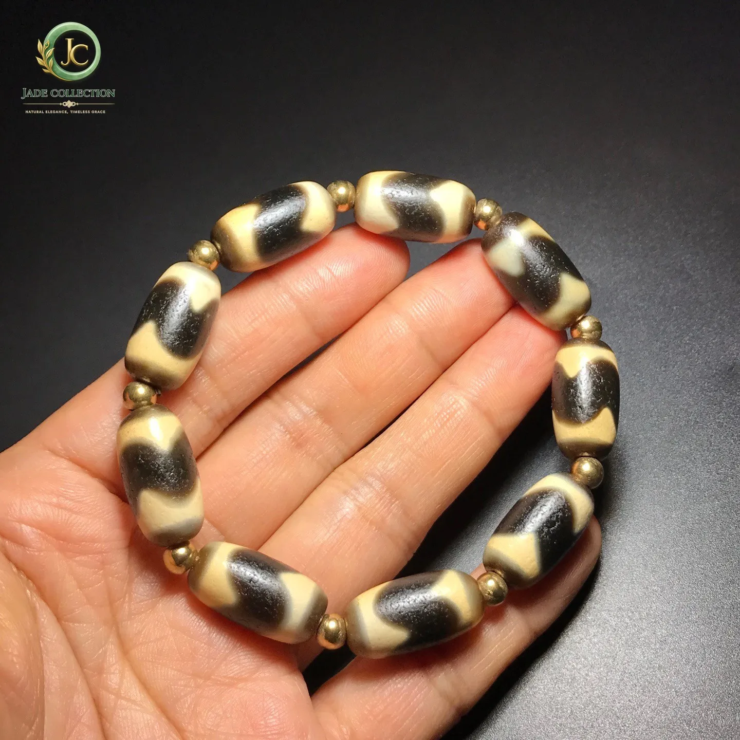 Tibetan Oily Old Agate Dzi Tiger Teeth Beads Amulet Bracelet J0428