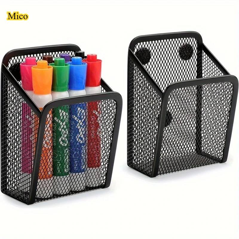 

Magnetic Mesh Stainless Steel Pen Holder | Desktop Iron Art Square Storage Bucket | Home Fridge Magnetic Organizer