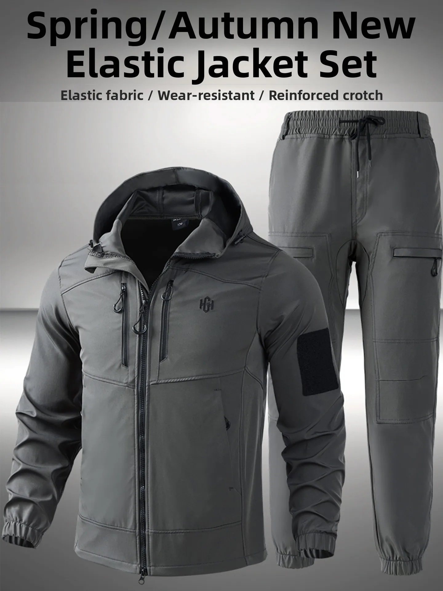 

Men's Casual Camouflage Workwear Suit Spring Autumn Long Sve Zipper Hooded Waterproof Outdoor Labor Protection Clothing