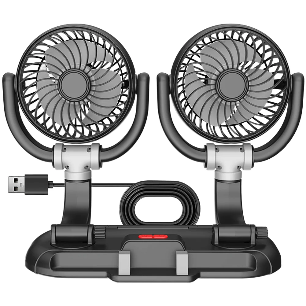 Dual Head Car Fan With Phone Holder USB Powered 3 Speed Adjustable Strong Wind Automotive Electric Fan For Home Desk Office