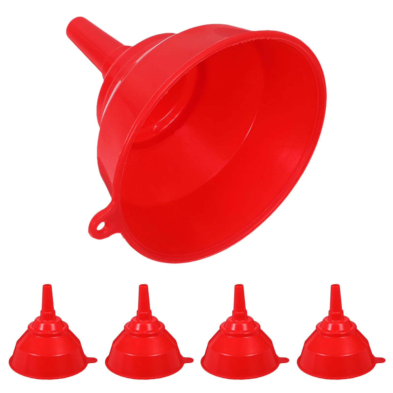 

Wide Mouth Oil Funnel Set 5pcs Large Red Plastic Kitchen Fill Tool Reusable for Vegetable Oil and Liquid Transfer