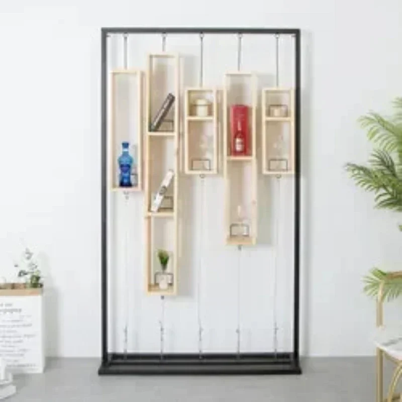 

Nordic Luxury Small Living Room Metal Wood Partition Simple Style Divider Creative Modern Floor Shelf Office Screen