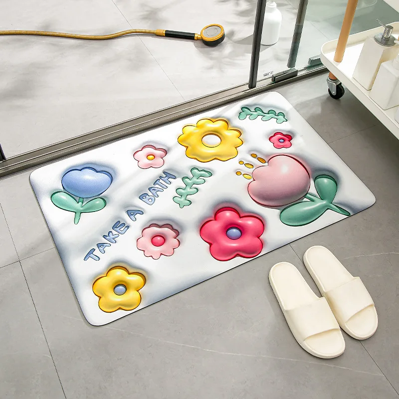 

3D Floor Pad Expansion Household Toilet Instant Bathroom Anti -Skid Pad Soft Diatom Mud Ins -sucking Water Fast Dry Ground Pad