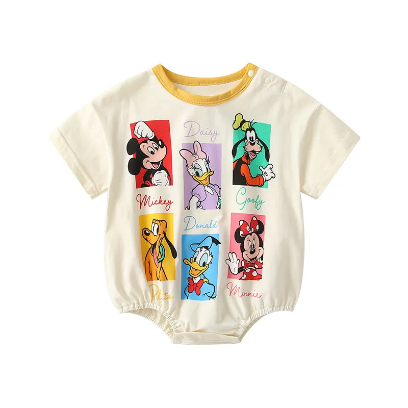 

MINISO Mickey Family Cartoon Baby Boy Short Sleeve Clothing Summer Newborn Rompers Onesie Infant Soft Outfit 0-1 Years Bodysuits