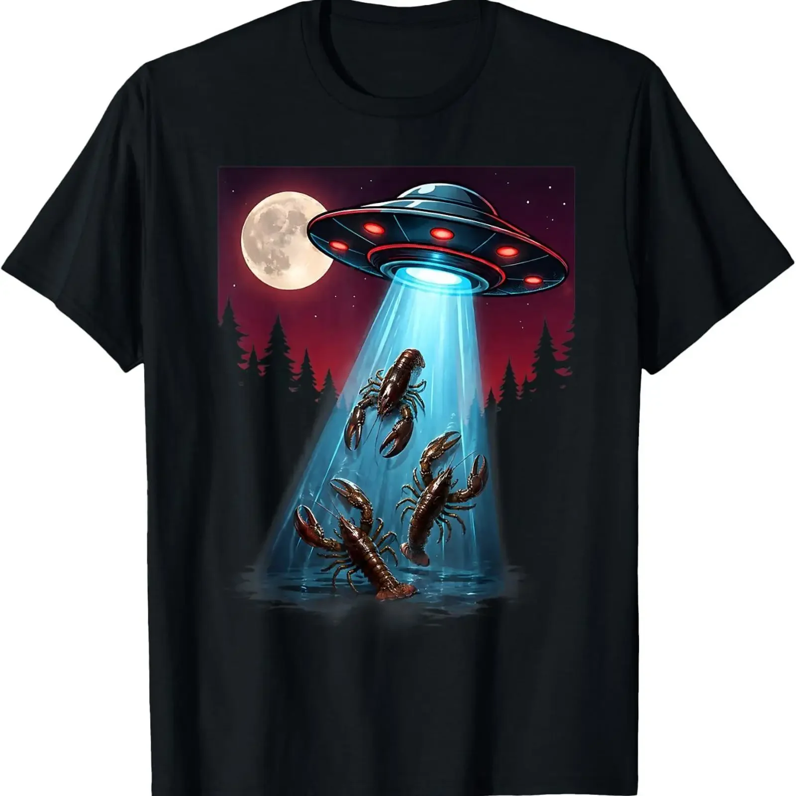 Funny Three Crawfish Moon UFO Alien Abduction Sci Fi Humor T Shirt vintage Washed Stretched streetwear Comfortable fashion