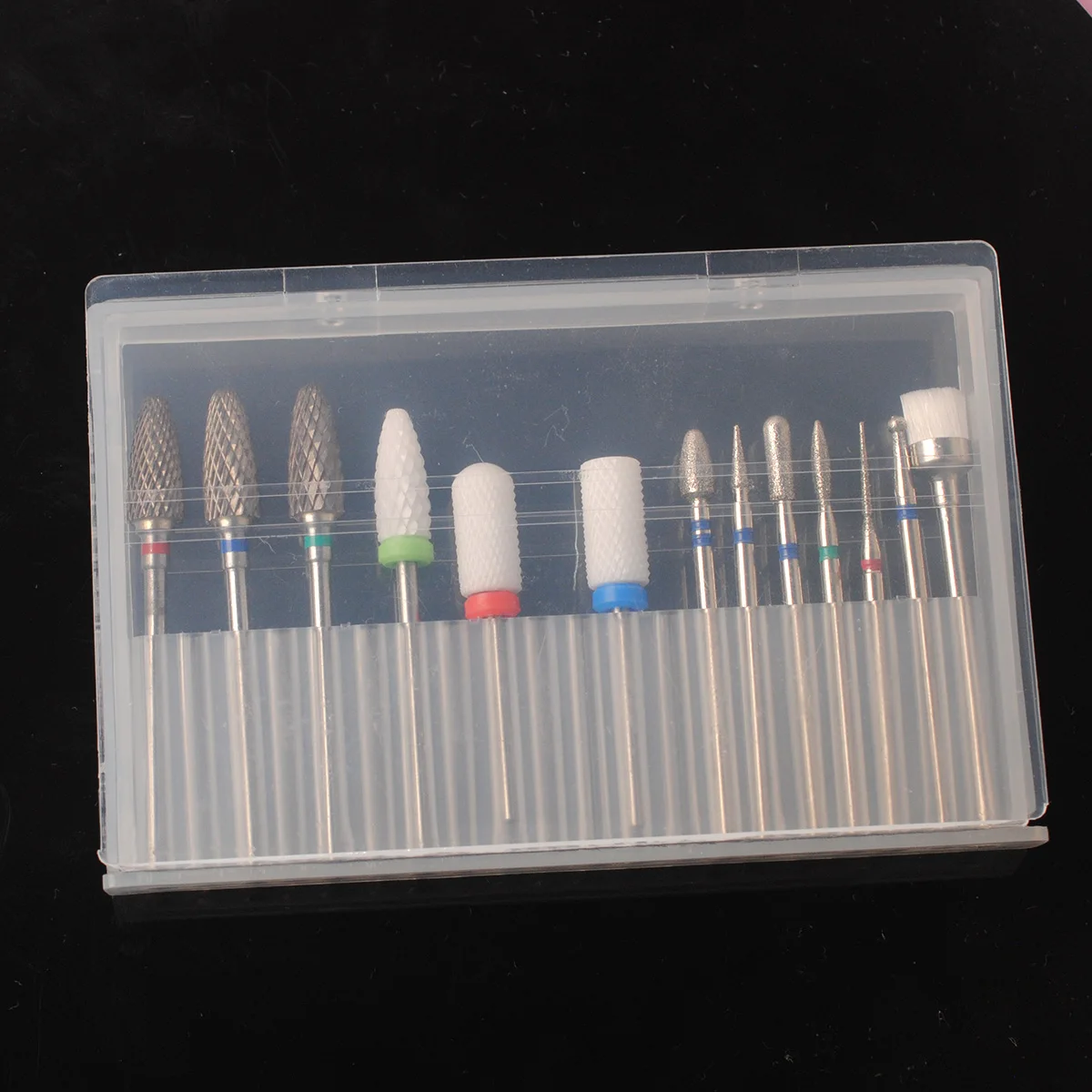 13 pçs conjunto de brocas de unhas 3/32 ''conjunto de brocas de unhas para unhas acrílicas cutícula de carboneto de diamante para broca de unhas ferramenta removedora de esmalte